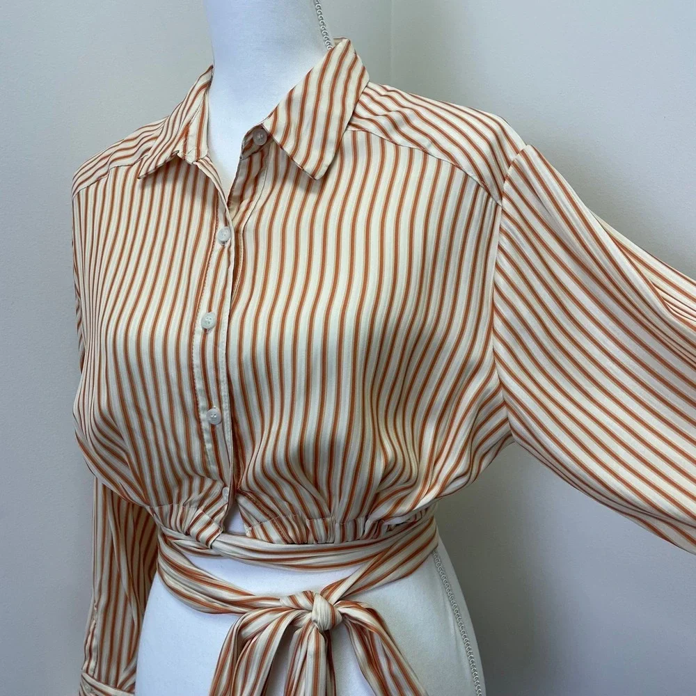 Free People My Everything Wrap Top M Striped Crop Rust Orange Blouse Bohemian